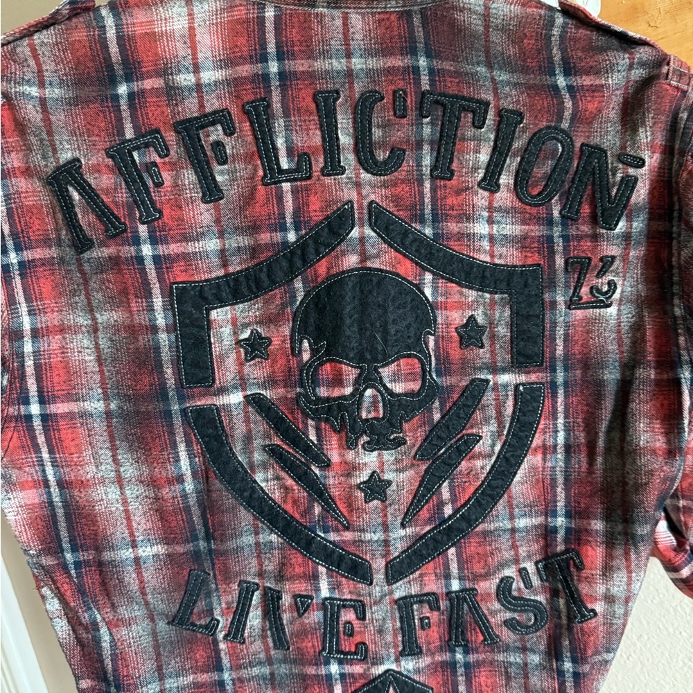 Affliction Red and Black Casual Button Down Shirt
